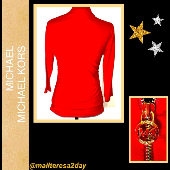 MICHAEL KORS Size M Fitted Top & Gold Zipper NWOT - Picture 3 of 5